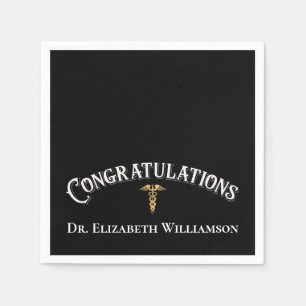 Congratulations Doctor Physician Caduceus Gold Napkin