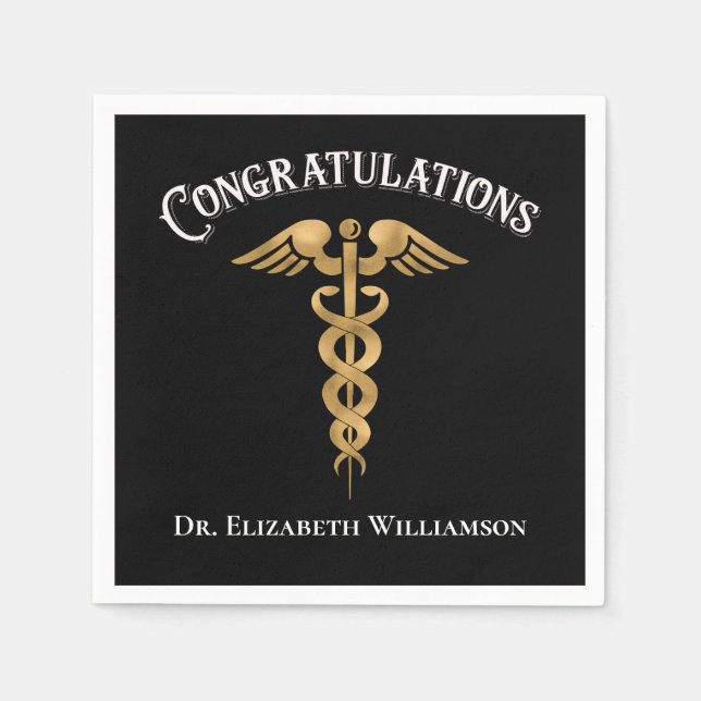 Congratulations Doctor Physician Caduceus Napkin (Front)