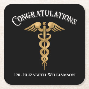 Congratulations Doctor Physician Caduceus Square Paper Coaster