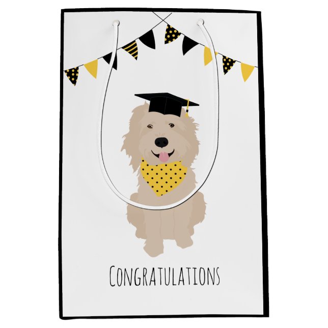 Congratulations Doodle Dog Graduation Cap Medium Gift Bag (Front)