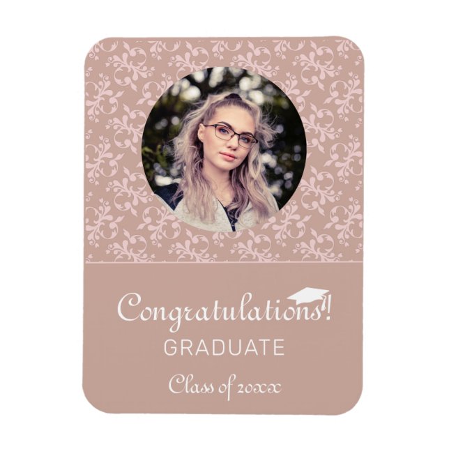 Congratulations Dusty Pink Rococo Graduation Photo Magnet (Vertical)