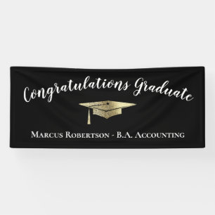 Congratulations Elegant Black Gold Graduation Banner