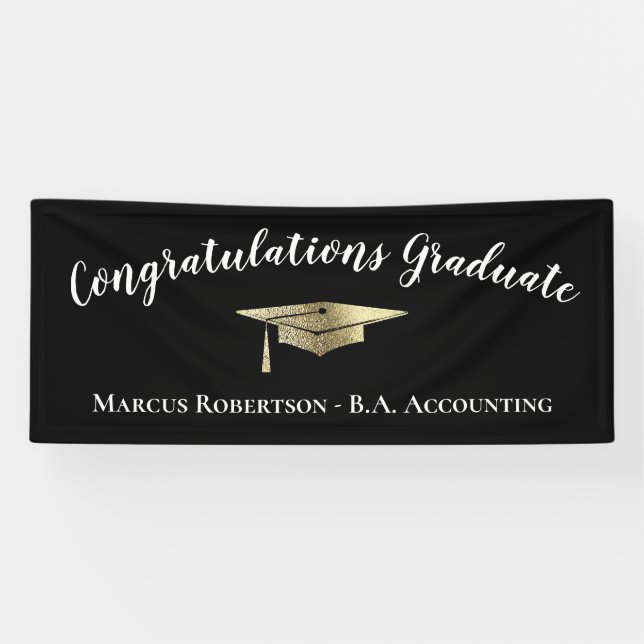 Congratulations Elegant Black Gold Graduation Banner (Horizontal)