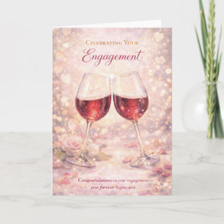 Congratulations Engagement Card - Wine Glasses