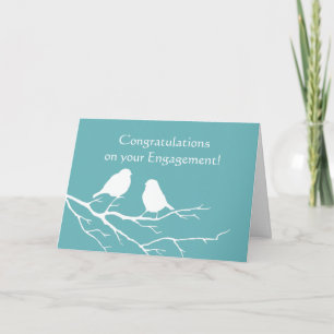 Congratulations Engagement Cute Sparrow Bird  Blue Card