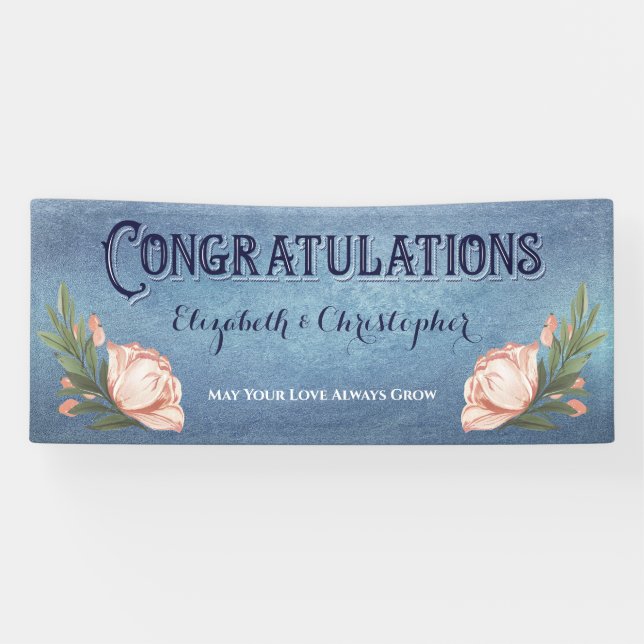 Congratulations Engagement Party Pink Rose Flowers Banner (Horizontal)
