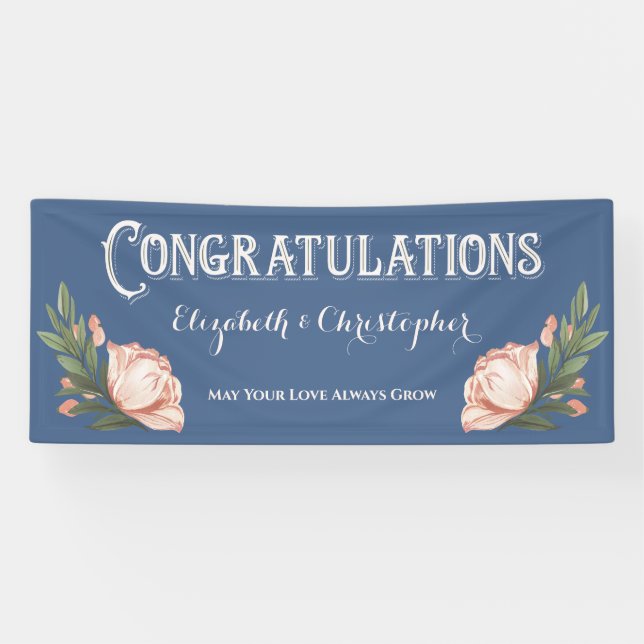 Congratulations Engagement Party Rose Flowers Banner (Horizontal)