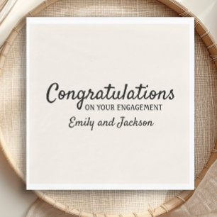 Congratulations Engagement Script Name Cream White Napkin