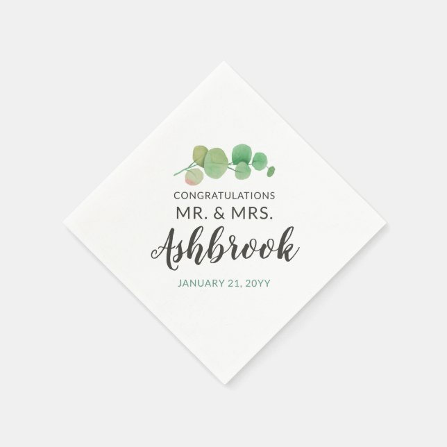 Congratulations Eucalyptus Leaf Botanical Wedding Napkin (Corner)