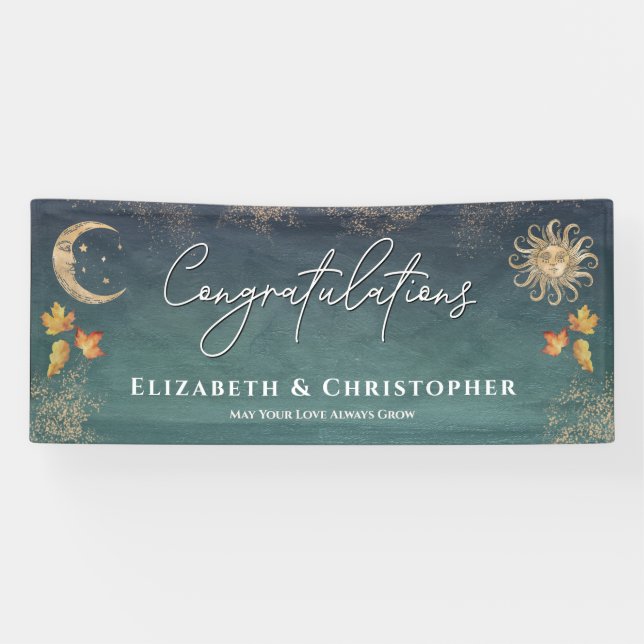 Congratulations Fall Sun Moon Engagement Party Banner (Horizontal)
