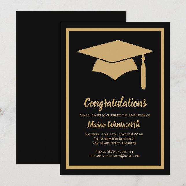 Congratulations Faux Gold / Black Grad Invitation (Front/Back)