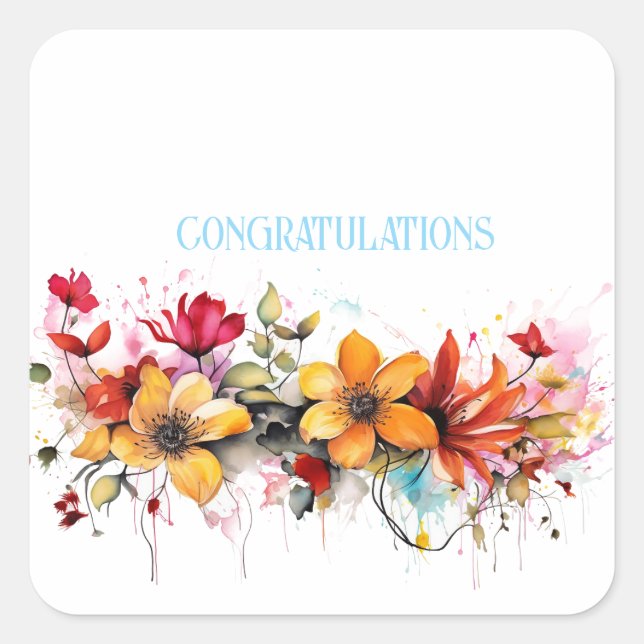 Congratulations Floral Square Sticker (Front)