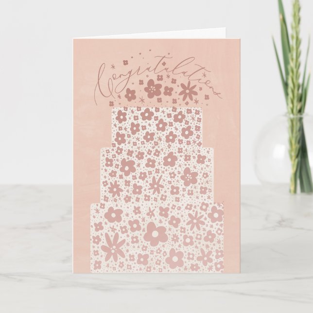 Congratulations Floral Wedding Cake Greeting Card (Front)
