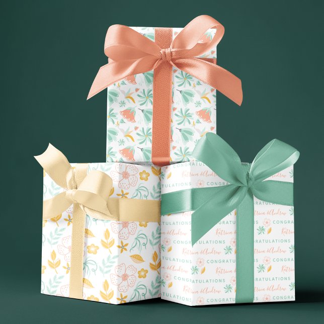 Congratulations Floral Wrapping Paper Sheets  (Congratulate a special couple with these personalized wrapping paper sheets! )