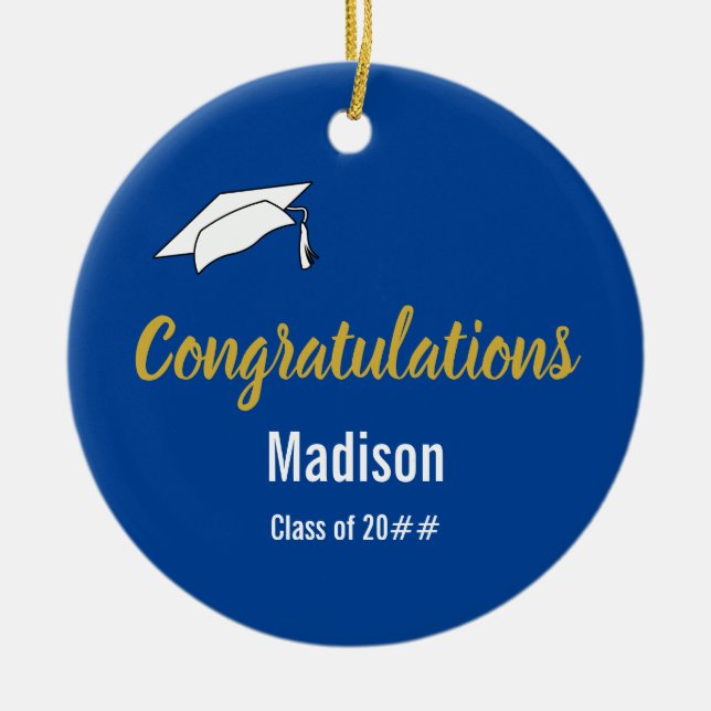 Congratulations for Graduate on Deep Blue Ceramic Tree Decoration (Front)