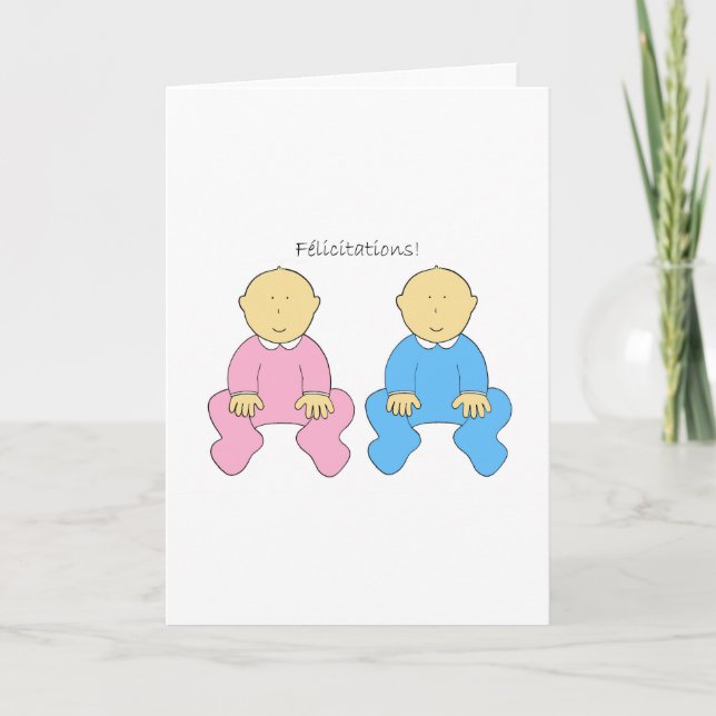 Congratulations French Twins Boy and Girl Card (Front)