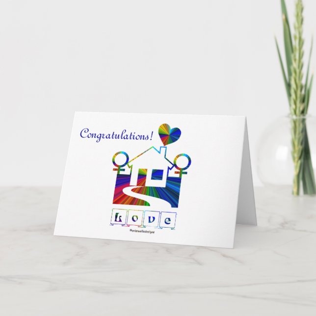 Congratulations!-Gay Marriage Rainbow House/Quote Card (Front)