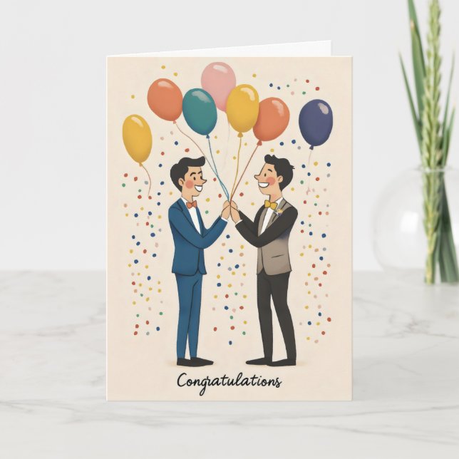 Congratulations Gay Wedding Balloons Holiday Card (Front)