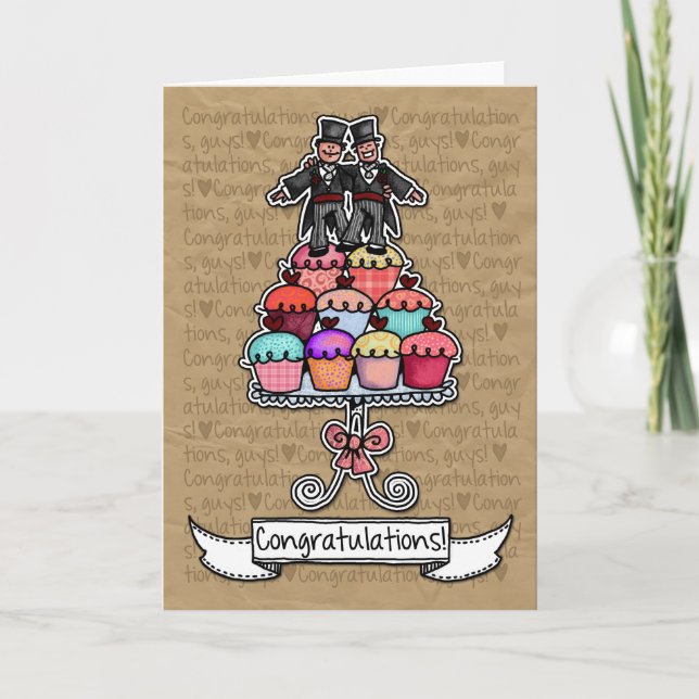Congratulations - Gay Wedding Couple cupcakes Card (Front)