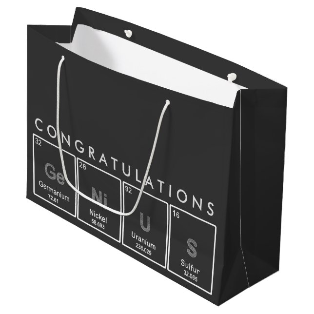 Congratulations GeNiUS elements chalkboard design Large Gift Bag (Front Angled)