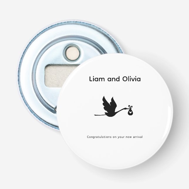 Congratulations gift, new arrival, stork, cute bottle opener (Front)