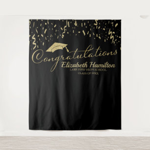 Congratulations Gold And Black Graduation Backdrop Tapestry