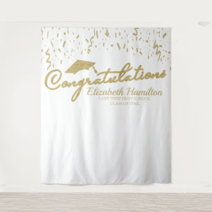 Congratulations Gold And White Graduation Backdrop Tapestry