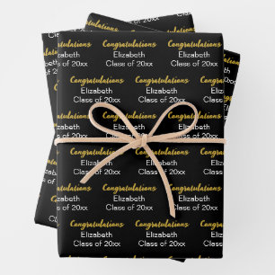 Congratulations Gold Black Class of 20xx Name Wrapping Paper Sheet
