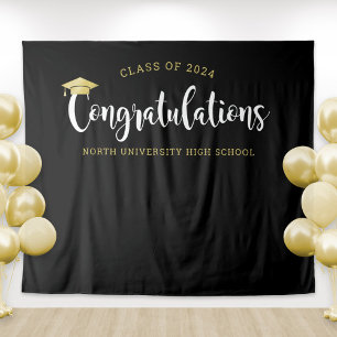 Congratulations Gold Black Graduation Party Tapestry