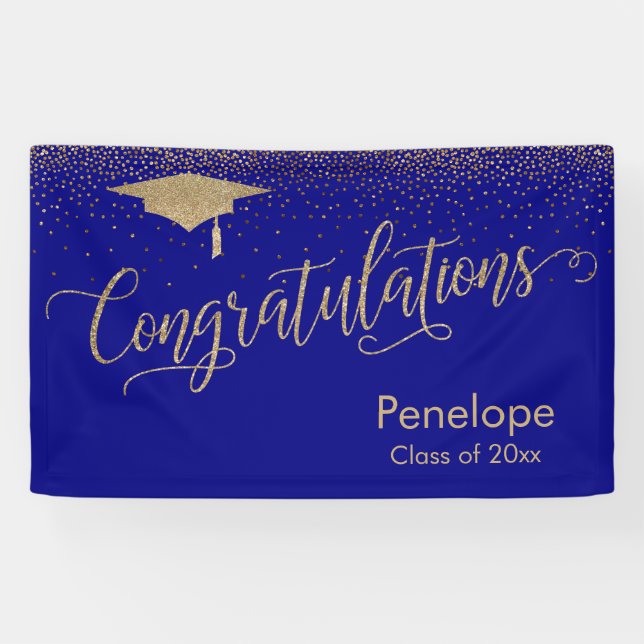Congratulations Gold Confetti Graduation Blue Banner (Horizontal)