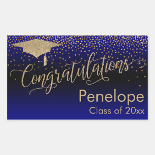 Congratulations Gold Confetti Graduation Blue Rectangular Sticker