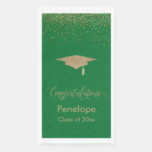 Congratulations Gold Confetti Graduation Cap Green Napkin