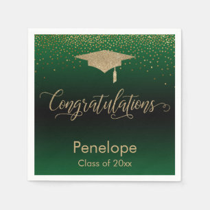 Congratulations Gold Confetti Graduation Cap Green Napkin