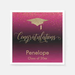 Congratulations Gold Confetti Graduation Hot Pink Napkin