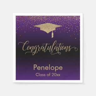 Congratulations Gold Confetti Graduation Purple Napkin