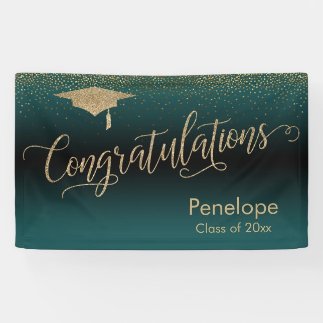 Congratulations Gold Confetti Graduation Teal Banner (Horizontal)