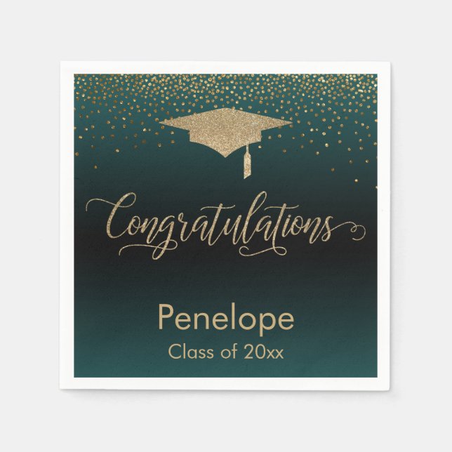 Congratulations Gold Confetti Graduation Teal Napkin (Front)