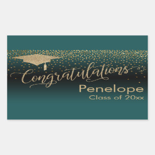 Congratulations Gold Confetti Graduation Teal Rectangular Sticker