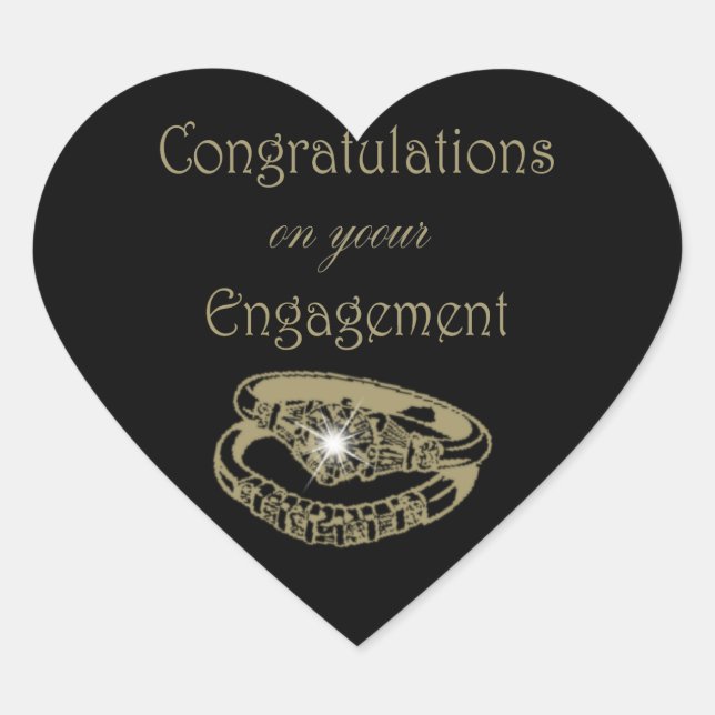 Congratulations Gold Engagement Rings Heart Sticker (Front)