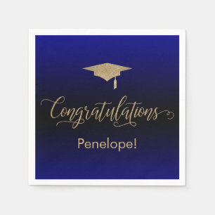 Congratulations Gold Glitter Blue Black Ombre Napkin