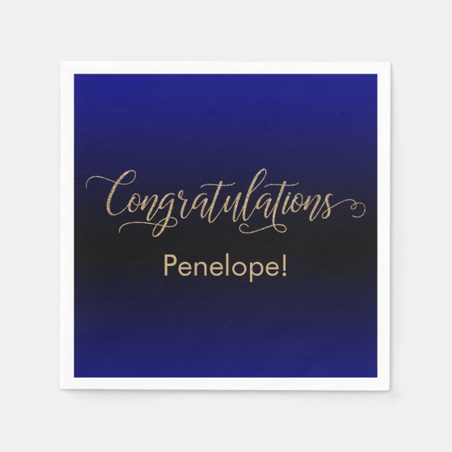 Congratulations Gold Glitter Blue Black Ombre Napkin (Front)