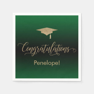 Congratulations Gold Glitter Green and Black Ombre Napkin