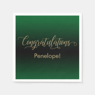 Congratulations Gold Glitter Green & Black Ombre Napkin