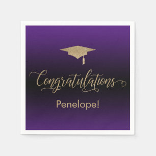 Congratulations Gold Glitter Purple Black Ombre Napkin