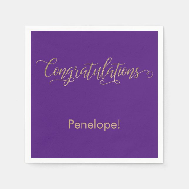 Congratulations Gold Glitter Typography Purple Napkin (Front)