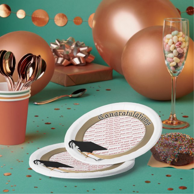 'Congratulations' Gold Graduation Photo Frame Paper Plate (Multi)
