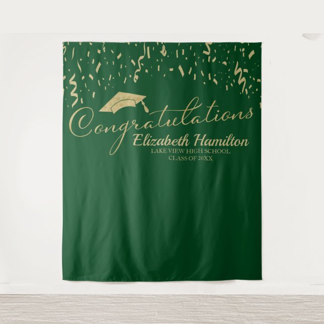 Congratulations Gold Green Graduation Backdrop Tapestry (Front)
