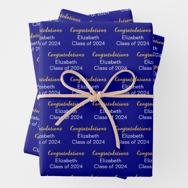 Congratulations Gold Navy Blue Class of 2024 Name Wrapping Paper Sheet (In situ)