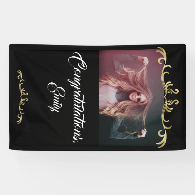 Congratulations Gold Ornaments Photo Graduation  Banner (Horizontal)