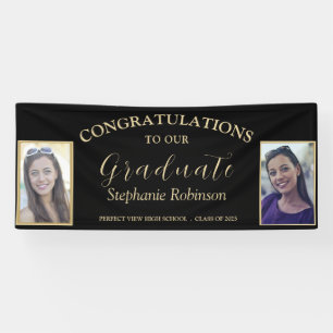 Congratulations Gold Script 2 Photo Graduation Banner